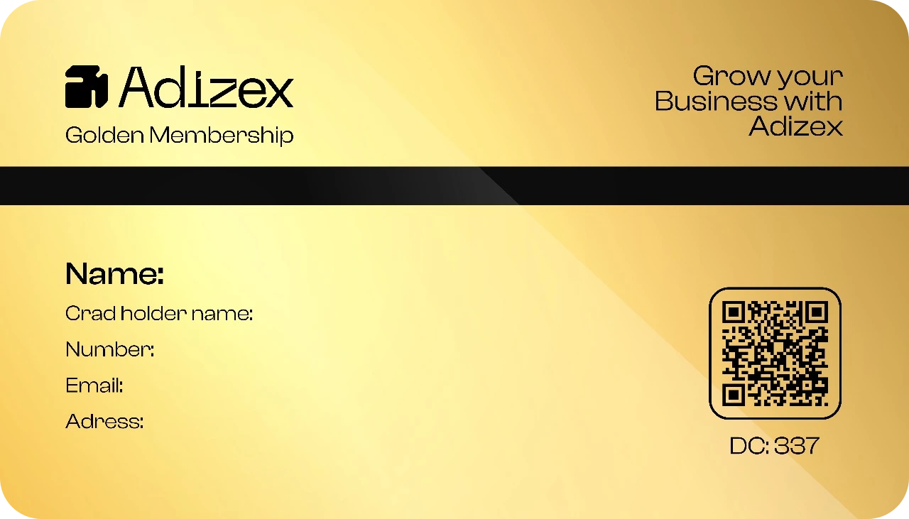 Adizex Golden Membership card, back with member details and QR code